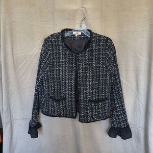 Entro Women Med Black Tweed Women's Scoop Neck Long Sleeve Lined Jacket